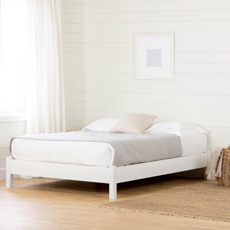 Lit plateforme grand sur pieds Munich ‑ chêne vieilli de style rustique, Double, Blanc