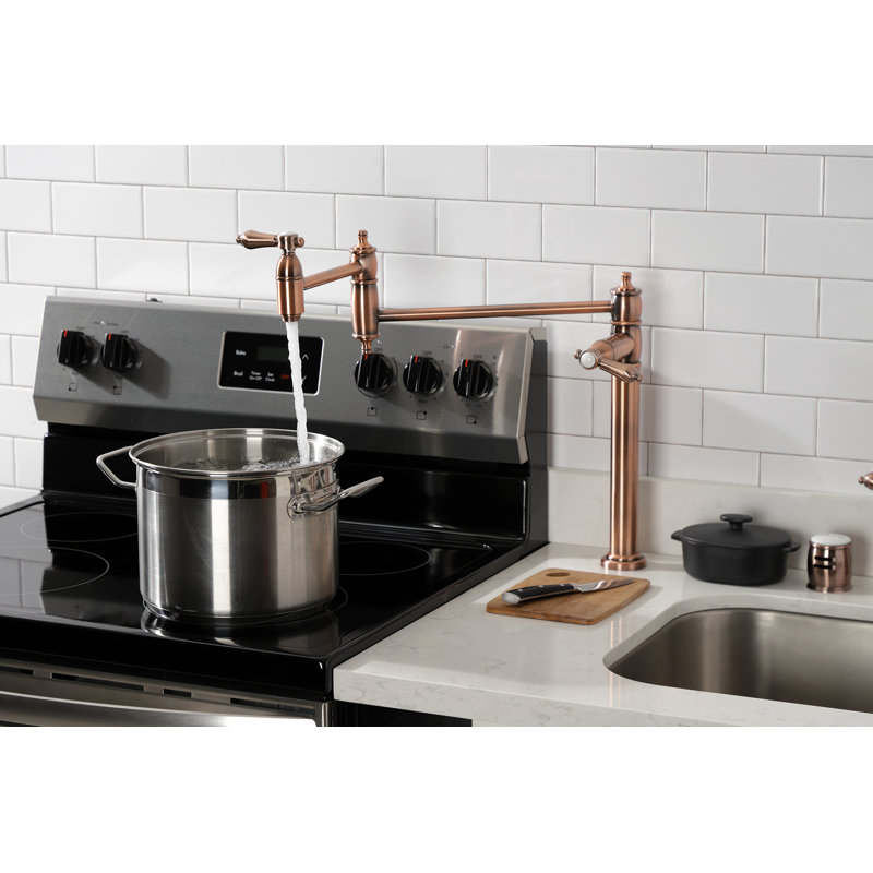 Kingston Brass Two-Handle 1-Hole Deck Mount Pot Filler Faucet, Antique Copper