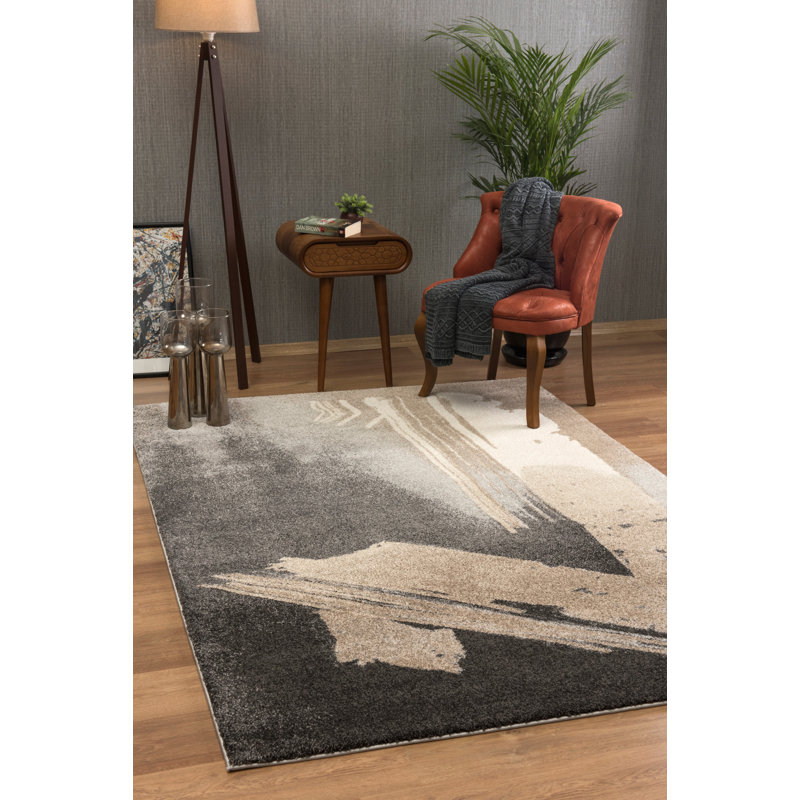 Rug Branch Caleb 4' x 6' (3'9" x 5'6") Grey/Brown Abstract Indoor Area Rug, Contemporary, Medium Pile, Stain-Resistant Carpet - Living Room, Bedroom, Dining Room, and Kitchen
