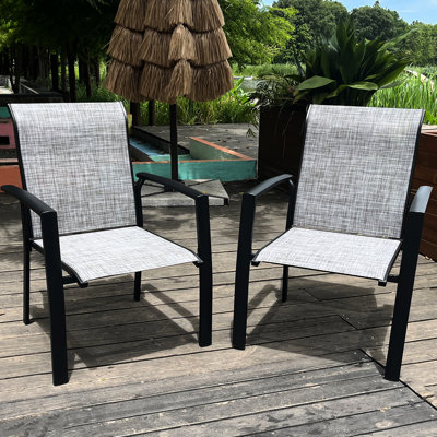 2 chaises toutes saisons pour l'extérieur, structure en métal noir, dossier et siège respirant, empilable pour le patio, le jardin ou les bords de piscine, L 22,1 po x l 25,2 po H 36 po, capacité de 400 livres, intérieur / extérieur