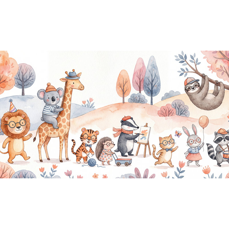 Papier peint fantaisiste Playful Animals, 160 po x 108 po, Peler et coller