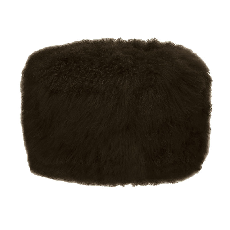 Round Tibetan Lamb Sheepskin Ottoman, Durango, 19" Diameter x 16" High