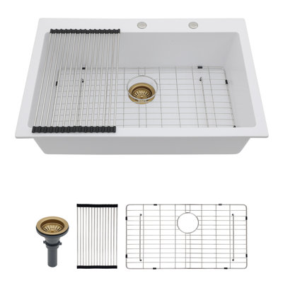 Quartz 33" x 22" Drop-in Quartz Kitchen Sink Single Bowl Kitchen Sink Granite Composite Kitchen Sink