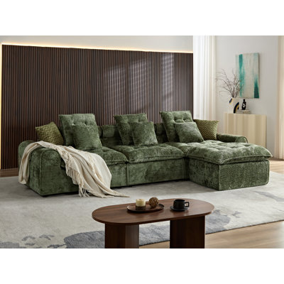 129''Oversized Modular Sectional Sofa,Comfy Boucle Cloud Sectional Couch,L-Shaped Deep Seat Compressed Sofa With Ottoman & Toss Pillows For Living Room