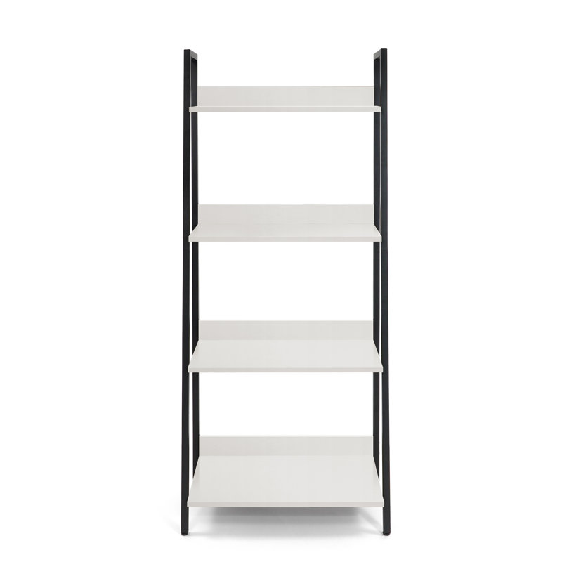 Étagère 4 niveaux, étagère de rangement pour bibliothèque, chêne rustique, Blanc / noir mat