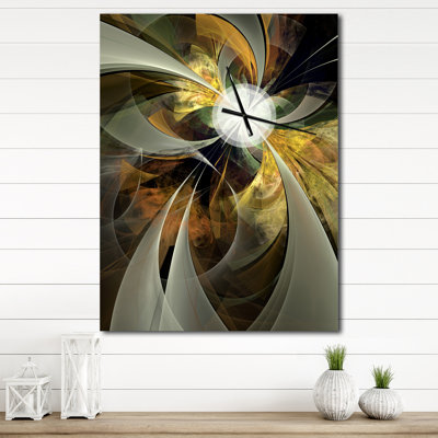 Symmetrical Gold Fractal Flower - Modern wall clock