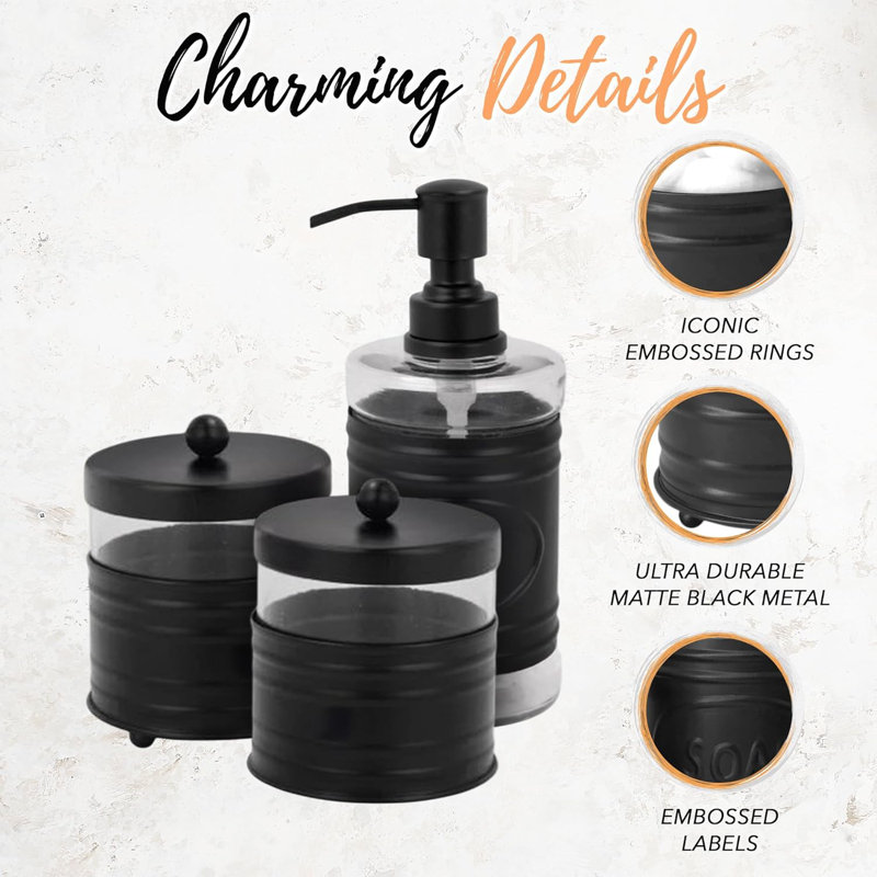 Matte Black Bathroom Accessory Set, Black