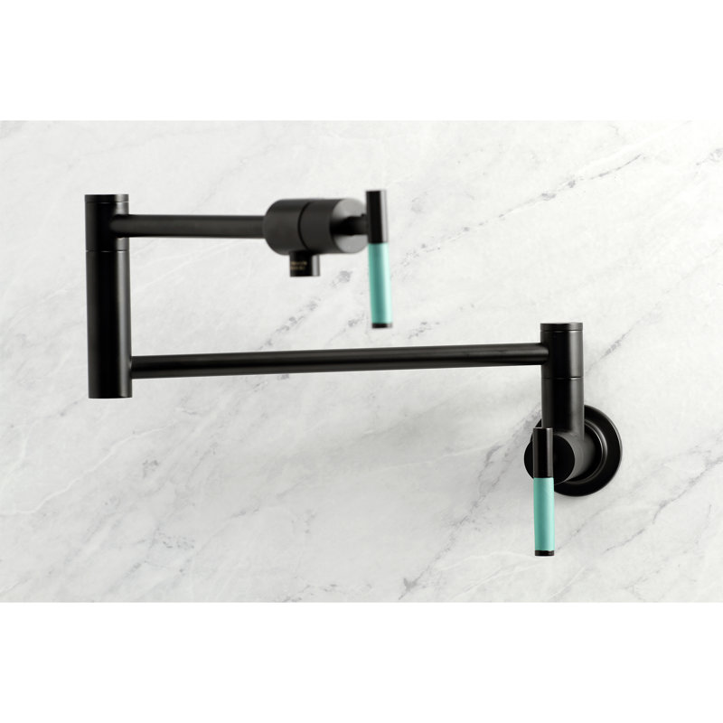 Kingston Brass Kaiser Two-Handle 1-Hole Wall Mount Pot Filler Faucet, Matte Black