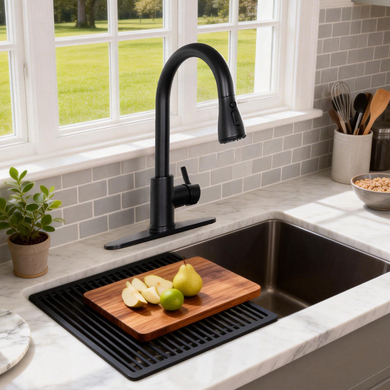 Robinets de cuisine noirs avec douchette rétractable, Noir mat