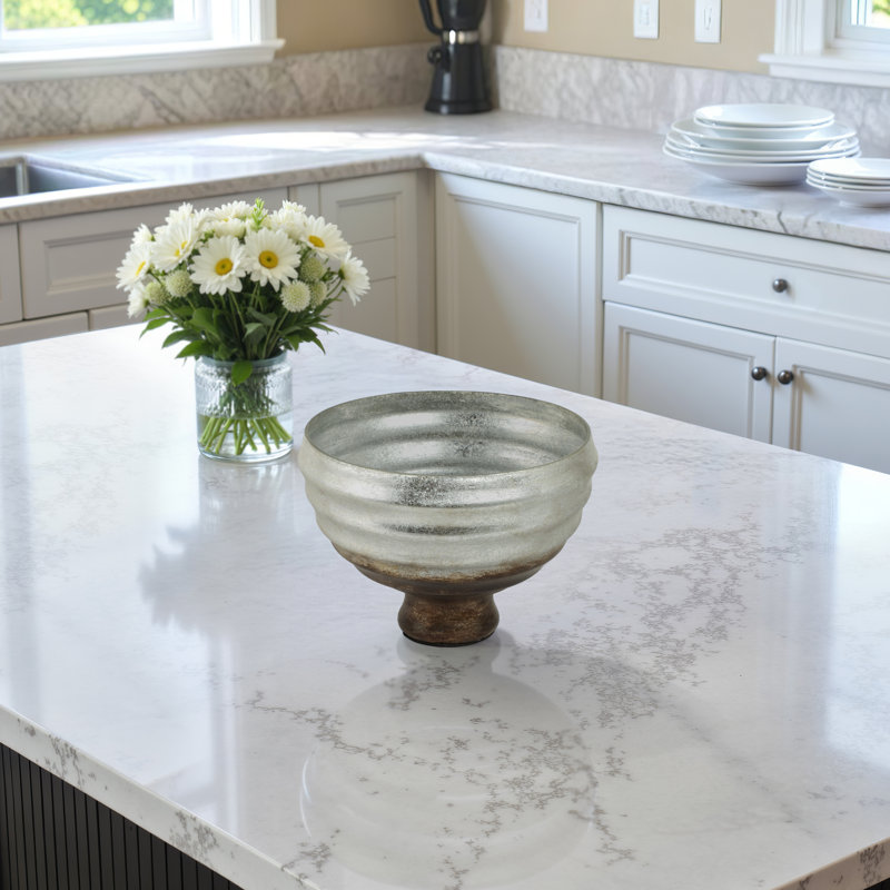 Handmade Glass Decorative Bowl, 9" H x 12" W x 12" D, Champagne Silver