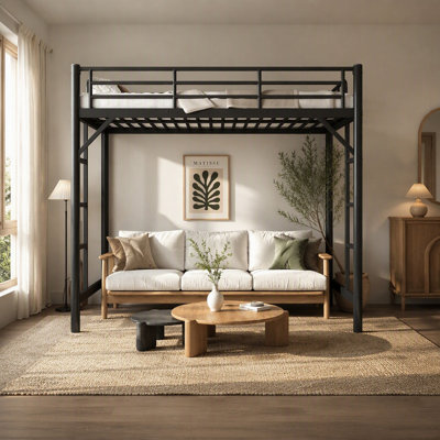 Twin XL Size Metal Loft Bed, Loft Bed with Easy Climbing Ladder and Guardrails
