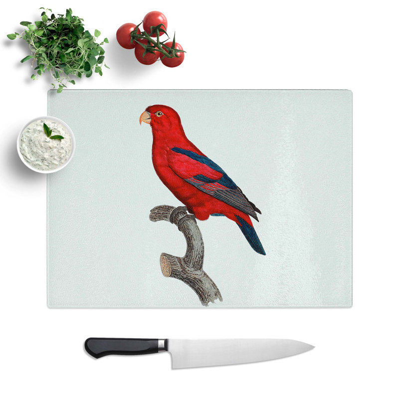 Tempered Glass the Red Lory by F. Levaillant Chopping Board, 28.5 cm W x 20 cm L