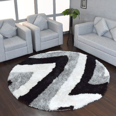 Rollins Hand Tufted Shag Polyester Eco-Friendly Area Rugs - Round, Multicolor, Contemporary Modern Design, High Pile Thick Handmade Anti Skid Area Rugs for Living Room, Bed Room