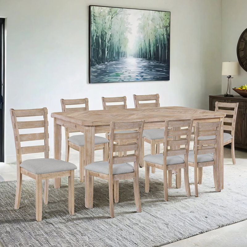 9-Piece Solid Wood Dining Set With Ladder Back Chairs, Brown, Brown, Gray/Brown