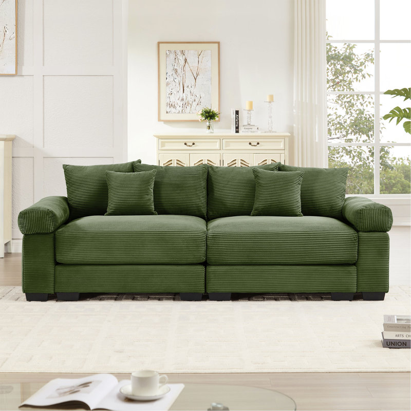 Coussin modulaire surdimensionné de 92 po avec accoudoirs extra larges en velours côtelé modulaire Cloud, Green Corduroy