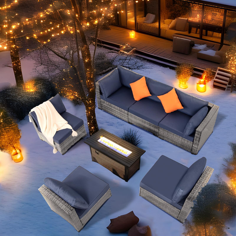 7 Pieces Outdoor Patio Furniture Set, Wicker Sectional Sofa Set Rattan Modular Patio Conversation Sets with Cushions Couch Set & Coffee Table for Outside, Garden, Balcony, Porch