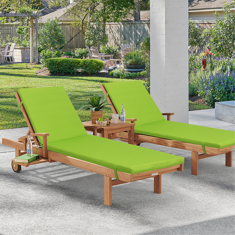 2PCS Set Outdoor Lounge Chair Cushion Replacement Patio Funiture Seat Cushion Chaise Lounge Cushion With Pillow -Apple Green