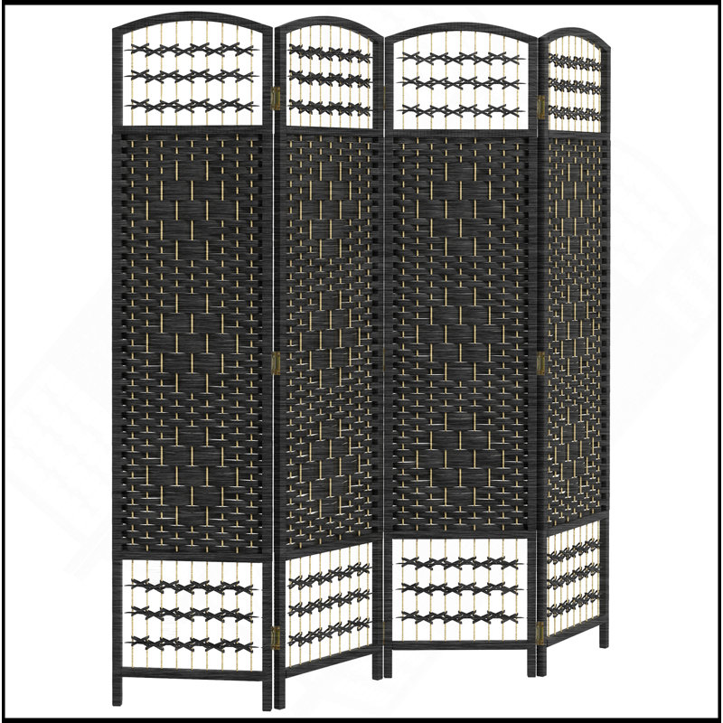 Paravent 4 panneaux, écran d'intimité pliable, séparateur de pièce 5,6 pi, cloison de séparation autoportante en fibre Wave, noir