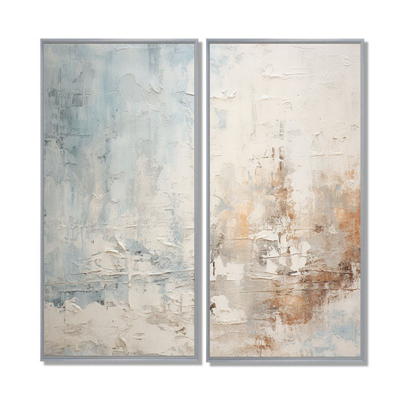 Beige bleu océan tempête II - art mural moderne, H 40 po x l 40 po, Impression encadrée flottante, Argent argent