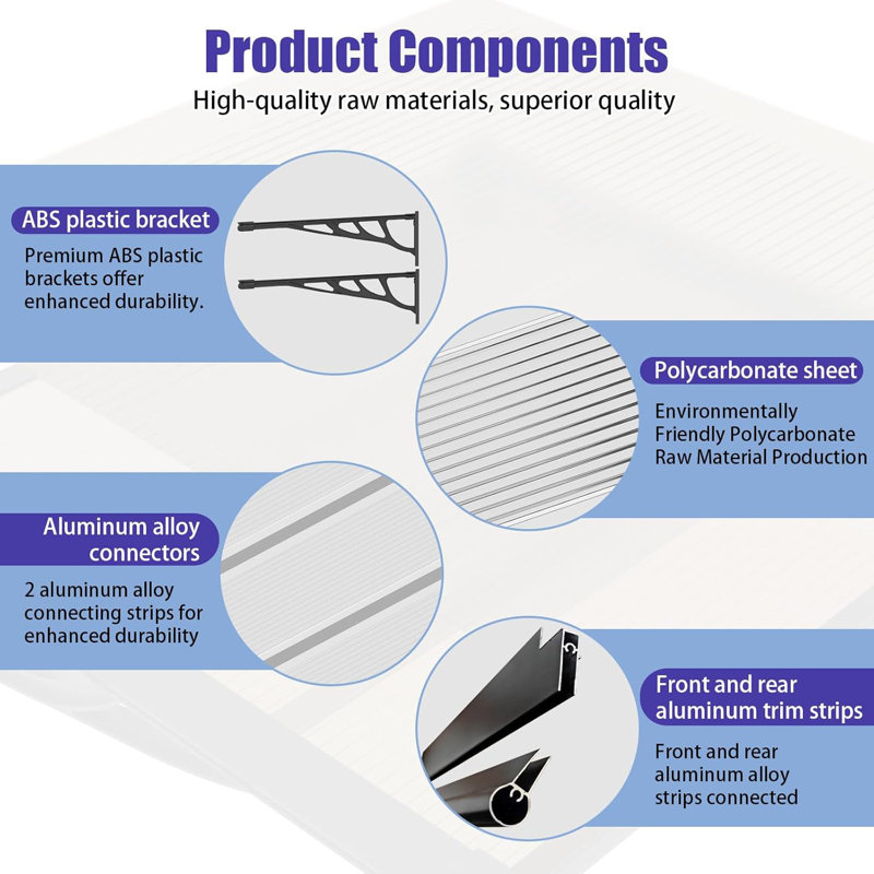 35" Depth Door Awning Window Canopy Modular Spliced Awnings for Outside,Porch,Patio,Deck,Polycarbonate Sheet,UV, Rain, and Snow Protection 80" Width, Clear