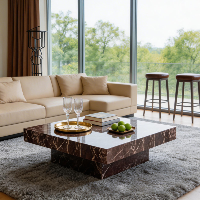 Modern Coffee Table With Stylish Texture Design, Red