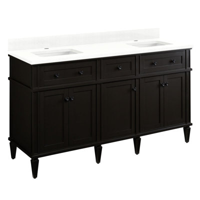 Meuble-lavabo double 60 po avec lavabo encastré rectangulaire Elmdale 60 po - Noir anthracite
