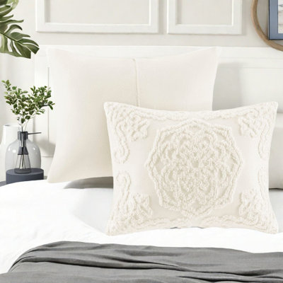 Tufted Cotton Chenille Bedding Set With Medallion Fringe For All Seasons, Twin/twin Xl