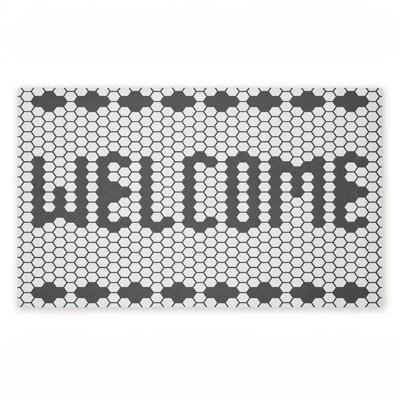 Tapis de porte extérieur à motif de faux carreaux Welcome, par Angela Nickeas, 18 po x 30 po