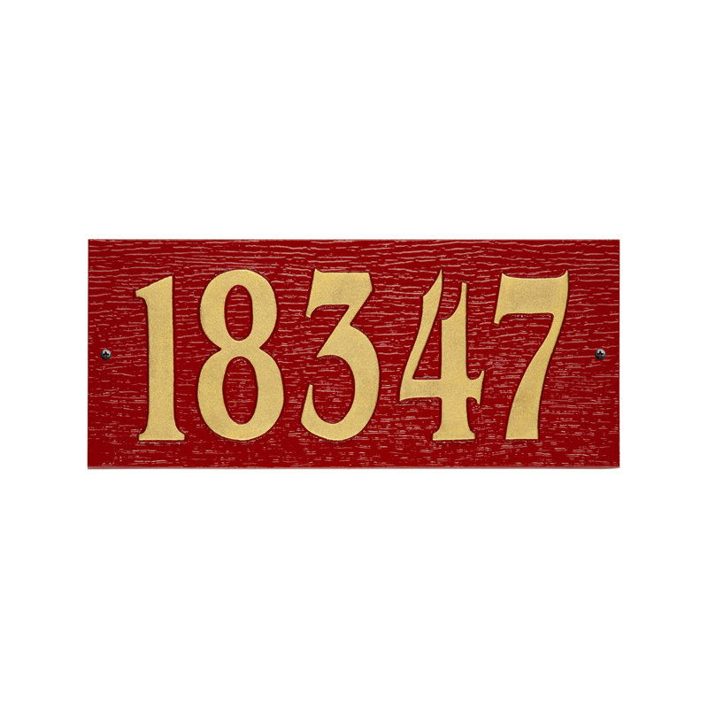 Woodgrain Mid-Century Rectangle Plaque, Standard Wall 1-line, Rouge/doré, Yes