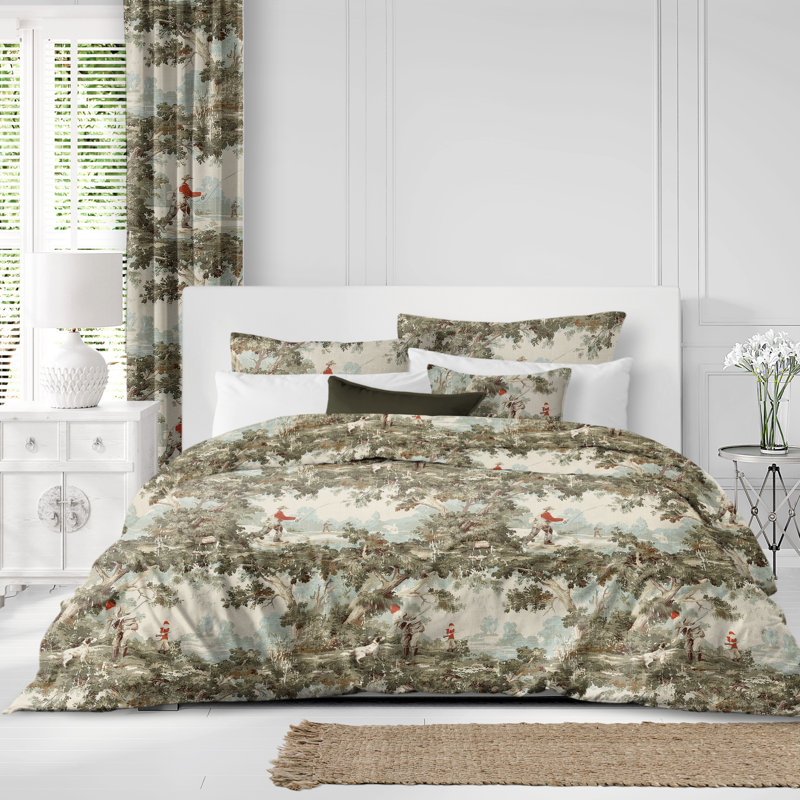 Greenwood Ivory/Red Linen Comforter Set, California King  Comforter + 2 King Shams