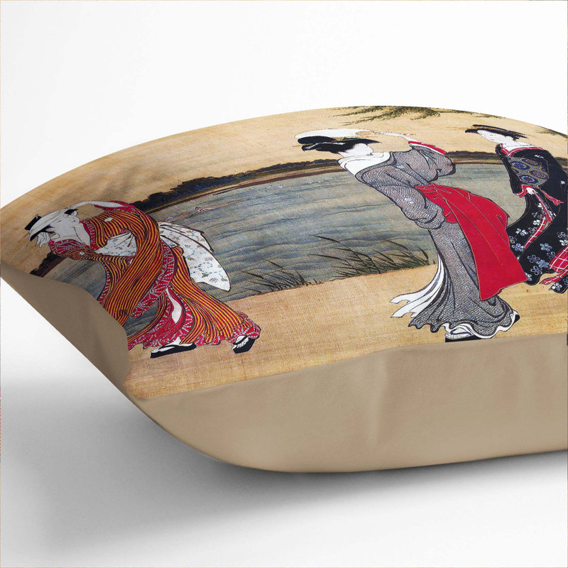 Three Girls on a Riverbank by Torii Kiyonaga Cushion with Filling, Stone, 55cm H x 55cm W x 20cm D