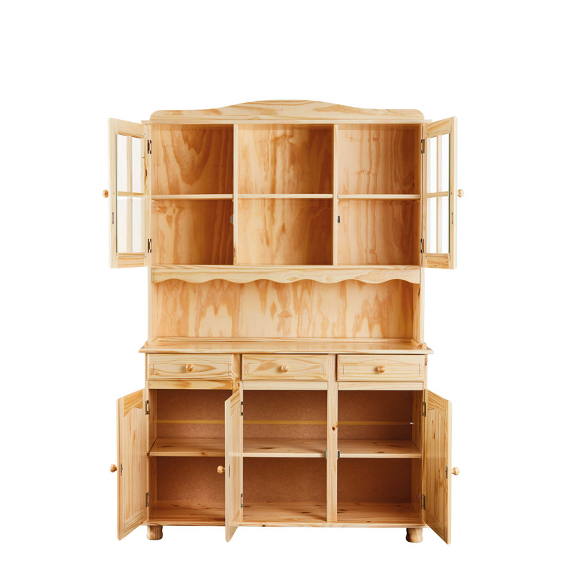 Display Cabinet Valencia - Solid Wood, Natural Brown