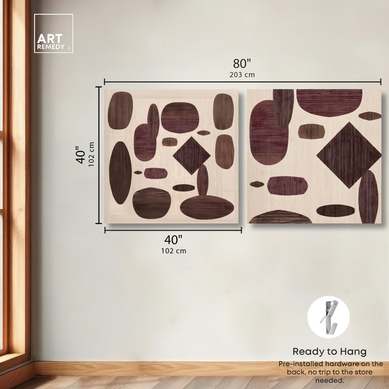 Ensemble d'art mural moderne « Marquetry & Curvilinear Abstract » d'Art Remedy, cadre noir, 30 x 30 cm, H 40 po x l 40 po