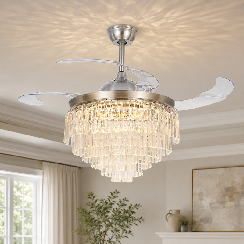 Ventilateur de plafond 42 po à 3 pales en cristal DEL avec télécommande et ensemble d'éclairage inclus Giuseppino 42 po