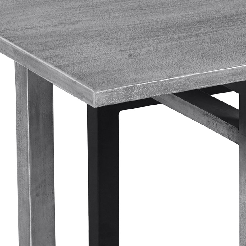 Table de salle à manger Illissa, plateau rectangulaire en bois de manguier de 72 pouces avec base en tréteaux de fer, 6 places, gris et noir