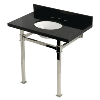 Évier de console en granite noir Kingston KVPK36KOQ6 de 36 po avec pieds en acier inoxydable (8 po, 3 trous) Kingston