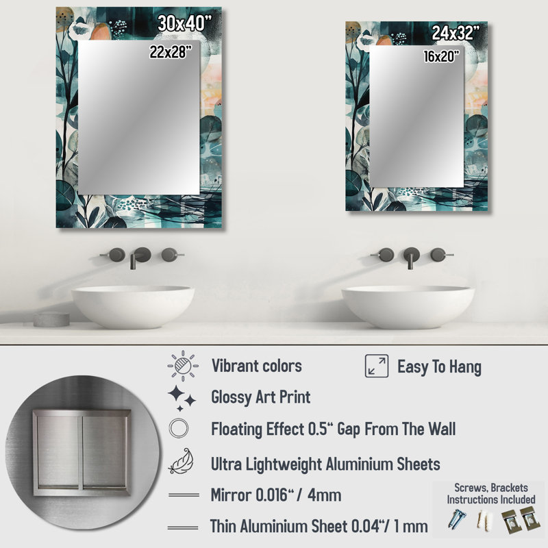 «Green Reflections Of A Free Mind III», miroir mural décoratif en plumes Boho, grand miroir traditionnel, impression sur métal