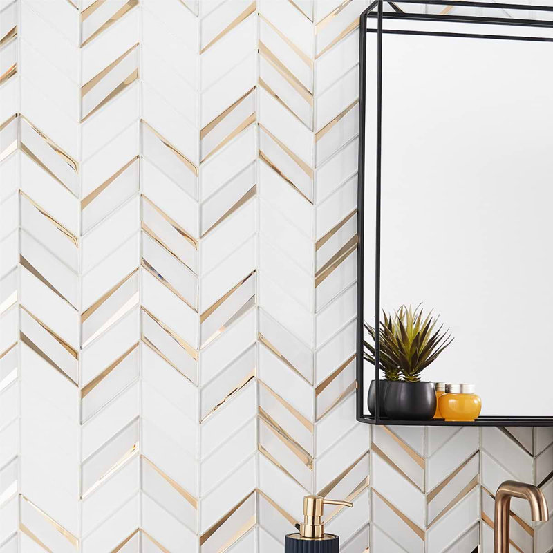 Kasol 11x13 Chevron Polished Mirrorerd Glass Mosaic Tile, Roma Mirror