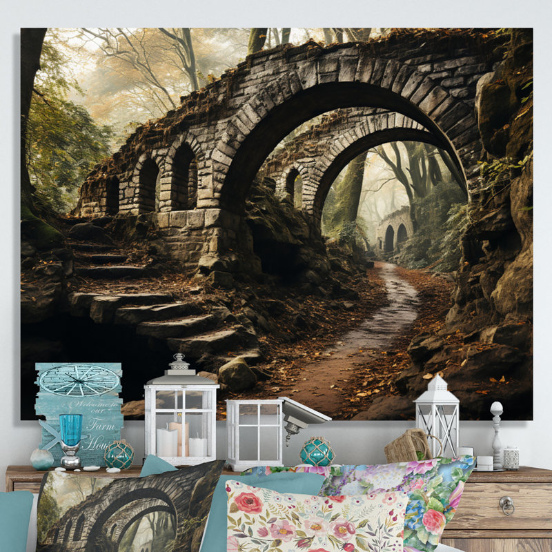 Maddilyn Gray Bridge, ardoise rustique arche II sur toile, 12" H x 20" W, Toile tendue