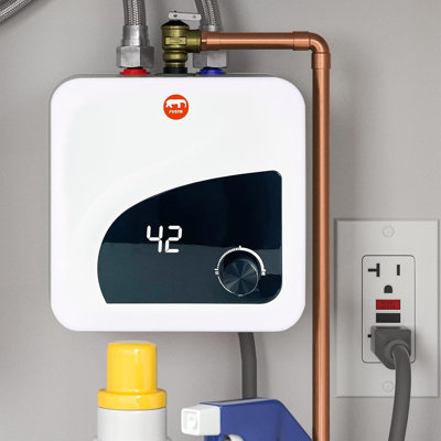 Chauffe-eau électrique 120 / 240v, petit réservoir compact, remorque Trv 2,7 gallons, cuisine de 1,5 kW, comptoir instantané sous évier, 1 pièce 16 po de long 1/2 po tuyau d'arrosage en acier inoxydable (valve TP)