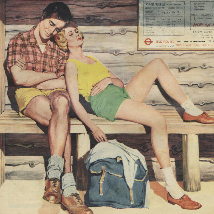 « sleepy couple », reproduction d’art sur toile, H 12 po x l 12 po x P 0,75 po
