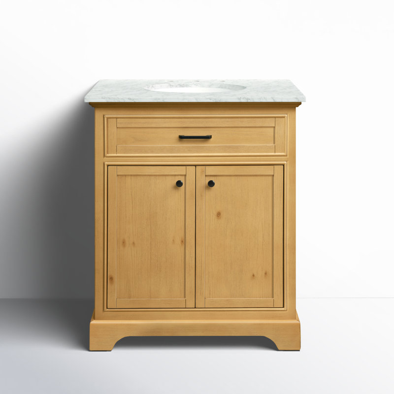 Hermes 30'' Single Bathroom Vanity with Carrara Marble Top, Natural Wood