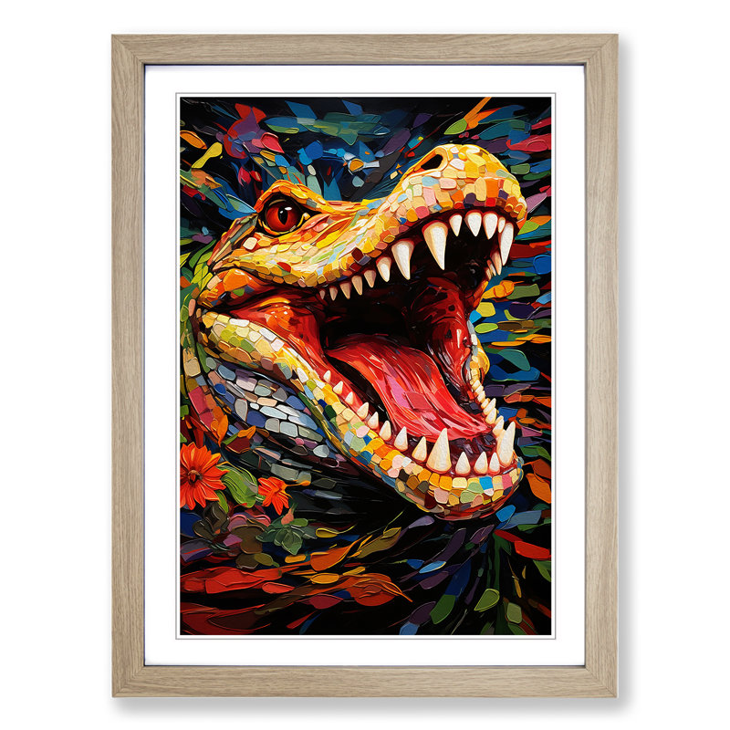 XYZ-FRM-V1223-1785 Alligator Orphism - Single Picture Frame Print on Wood, 34cm H x 25cm W x 2cm D, Oak 