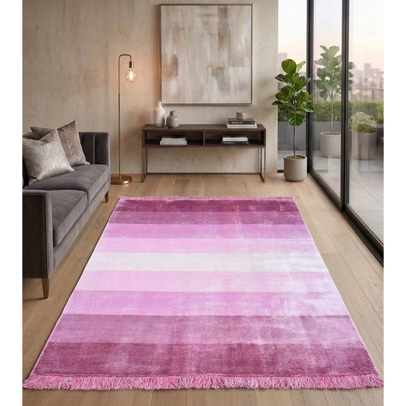 Hand Woven Silk & Viscose Contemporary Pink Rectangle Indoor Area Rugs