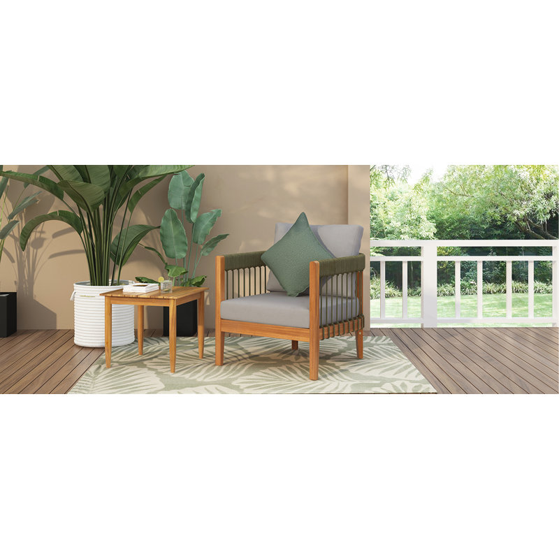Acacia Wood Outdoor Club Chair, Gray, Natural/Green