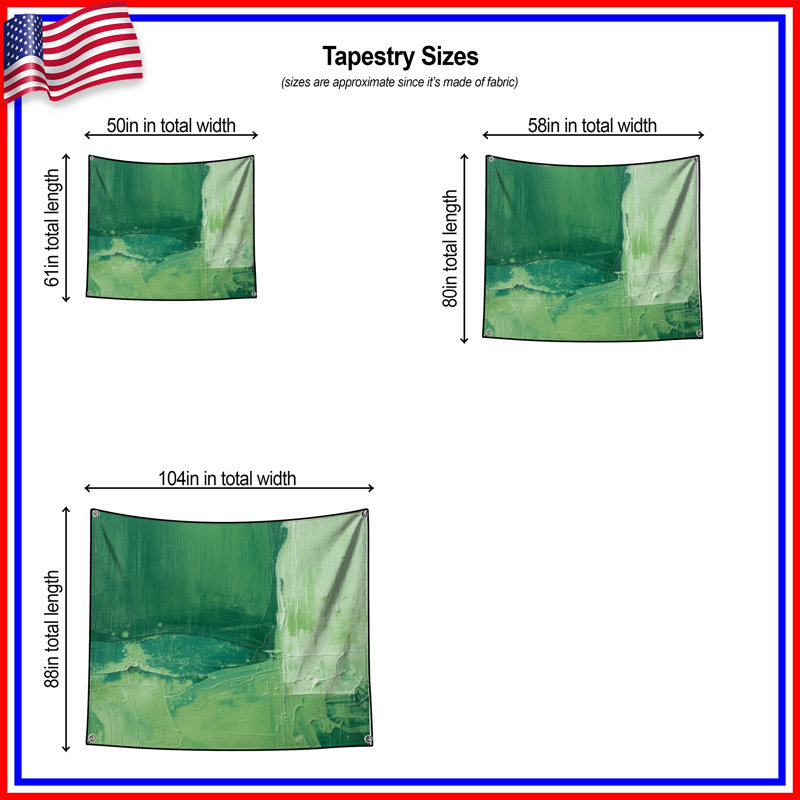 Tapisserie murale verte abstraite texturée - Décoration murale abstraite, H 68 po x l 80 po avec 4 œillets