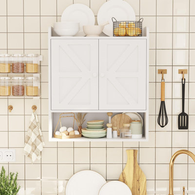 22" W X 26" H Bathroom Wall Cabinet, Farmhouse Medicine Cabinet With Adjustable Shelves And Double Barn Doors, Over The Toilet Storage Cabinet For Bathroom, Kitchen, Living Room, White