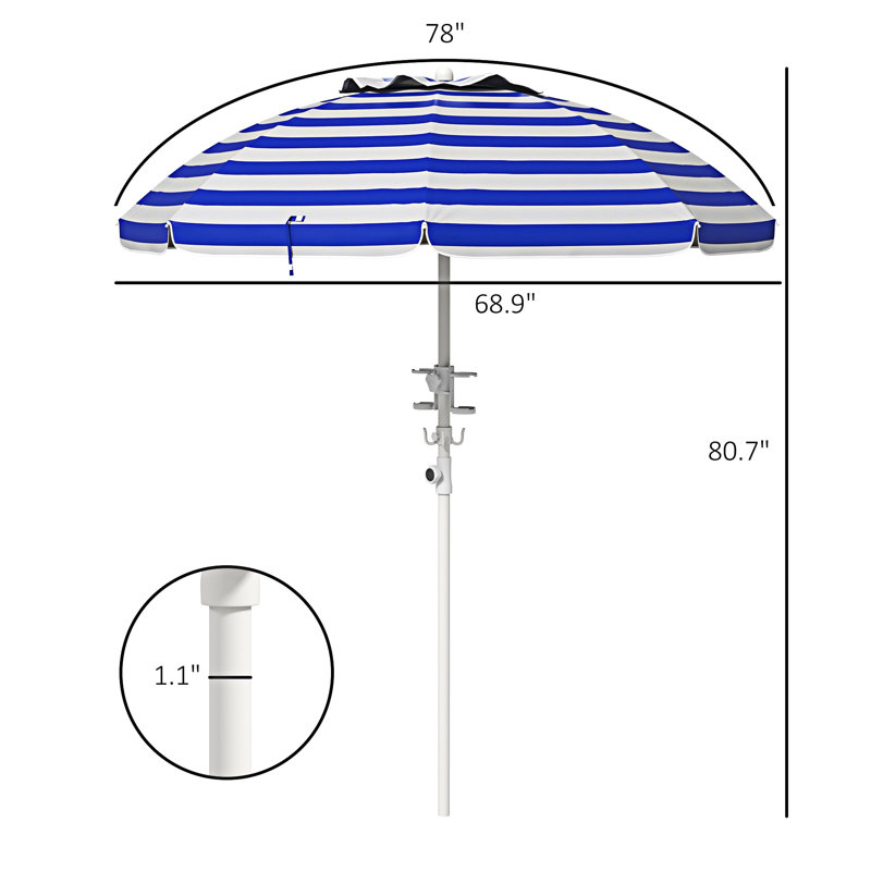 Parasol portatif à inclinaison réglable en hauteur Outsunny, Rayures bleues