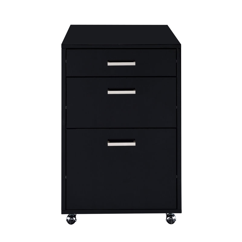 Black File Cabinet With 3 Drawers - High Gloss & , , 18"X22"X28"H, No Assembly, 62 Lb, Caster Wheels For Convenience Use 3 Finish Quick Mobility