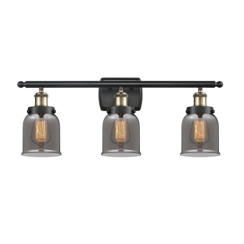 Éclairage pour meuble-lavabo 3 lumières 26 po Ballston Urban Bell, DEL, Plaqué couleur fumée, Laiton antique noir